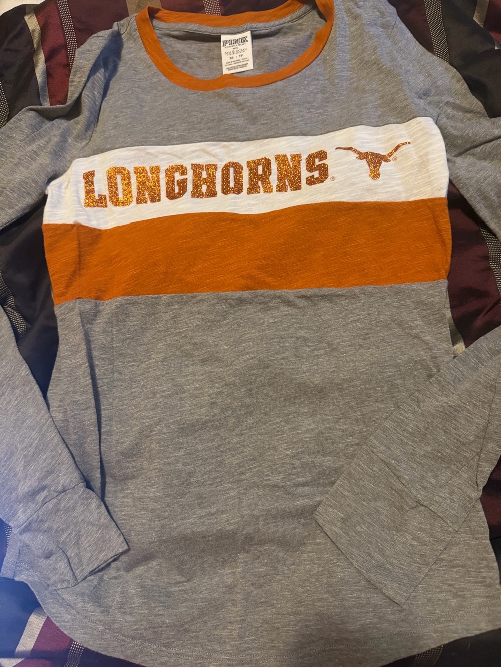 PINK Victoria's Secret Kids Long Sleeve Tee in Gray & Burnt Orange